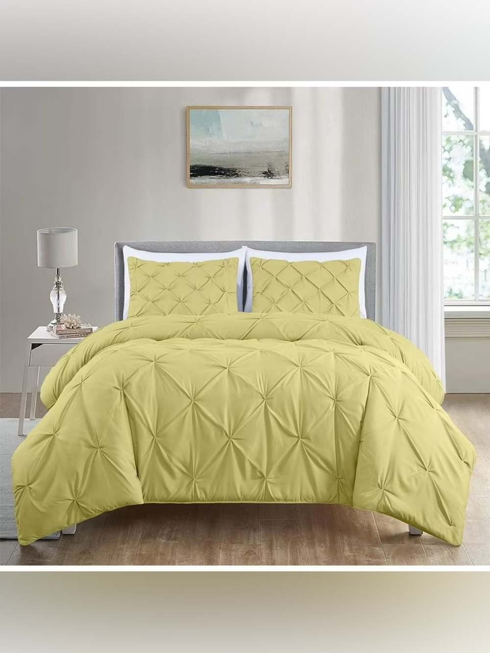 Luxury Pinch-Pleat Queen 3 piece Comforter Set in Light yellow